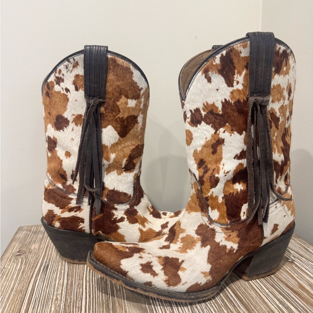Cowhide Western Boots with Fringe